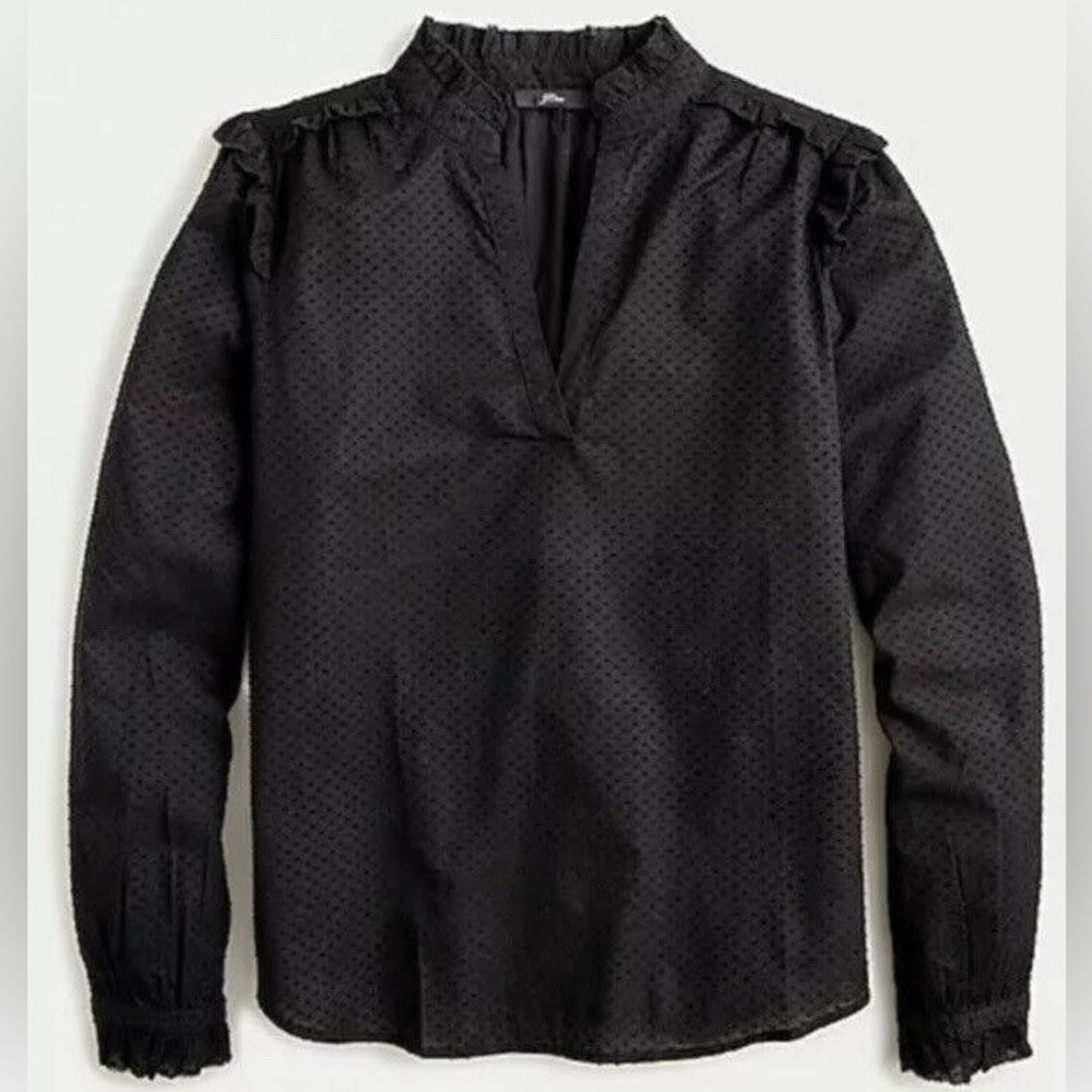 J Crew size XS Ruffle-trim V-neck popover in clip dot